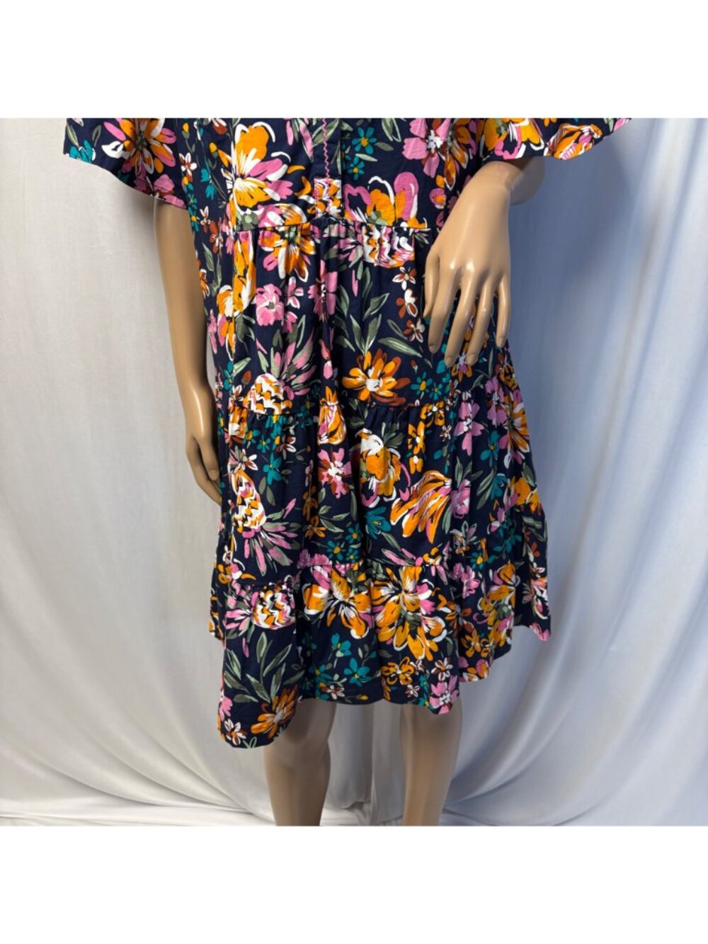 crown & ivy Navy Floral Tiered Button-Front Dress - Picture 3 of 8